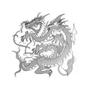 A dragon dancing gracefully in a blackwork style tattoo design idea