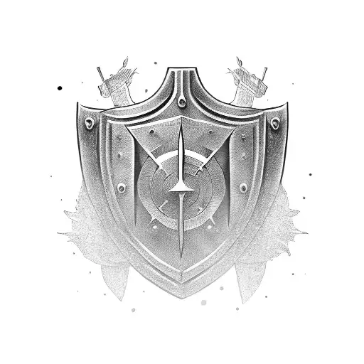 medieval heater shield with a sword behind it tattoo design idea