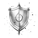 medieval heater shield with a sword behind it tattoo design idea