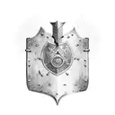 medieval heater shield with a sword behind it tattoo design idea