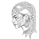 beautiful Latin Aztec gangster girl with braided hair. Paisley bandana around face  tattoo design idea