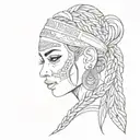 beautiful Latin Aztec gangster girl with braided hair. Paisley bandana around face  tattoo design idea