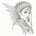 beautiful Latin Aztec gangster girl with braided hair. Paisley bandana around face  tattoo design idea