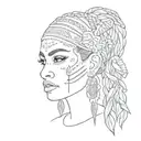 beautiful Latin Aztec gangster girl with braided hair. Paisley bandana around face  tattoo design idea