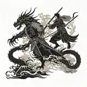 A legendary samurai facing off against a dragon in a mystical forest tattoo design idea
