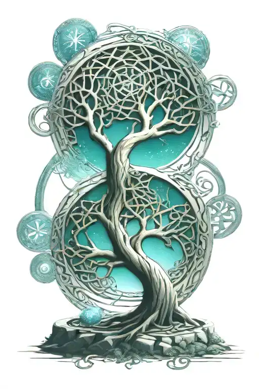 Celtic tree of life, celtic knot incorporated, solar system at the top, celtic cross. Celtic runes at the bottom  tattoo design idea