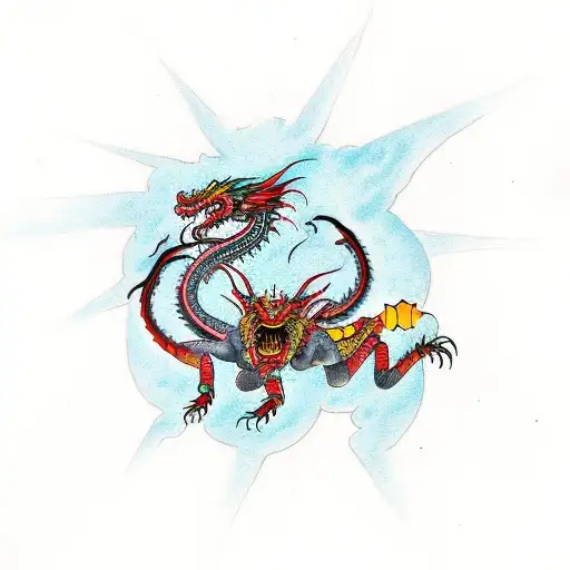 Asian dragon fights a scorpion tattoo design idea