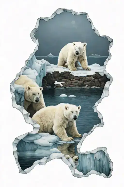 polar bear 2 cubs iceberg full view tattoo design idea