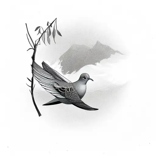 A peaceful dove carrying an olive branch in its beak tattoo design idea