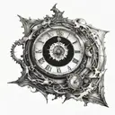 A black hole swallowing a clock, symbolizing the concept of time travel and the mysteries of the universe tattoo design idea