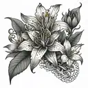 Orange tiger lily flower, lotus flower and Venus fly trap tattoo design idea