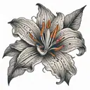 Orange tiger lily flower, lotus flower and Venus fly trap tattoo design idea