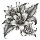 Orange tiger lily flower, lotus flower and Venus fly trap tattoo design idea