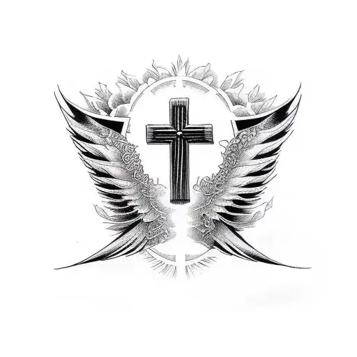 Christian Cross, latin proverb, wings, light tattoo design idea