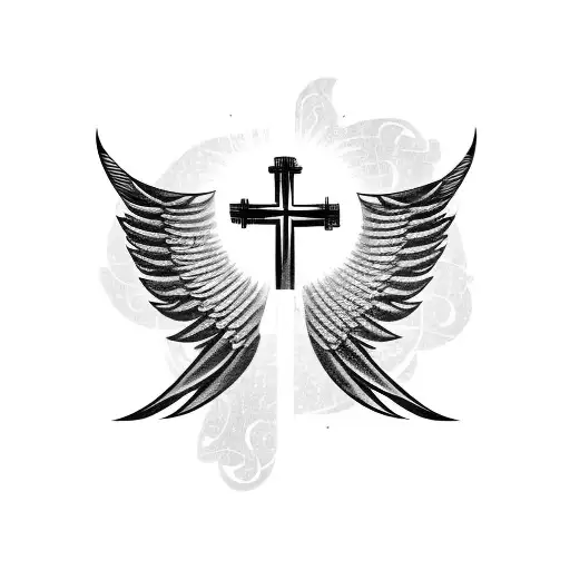 Christian Cross, latin proverb, wings, light tattoo design idea