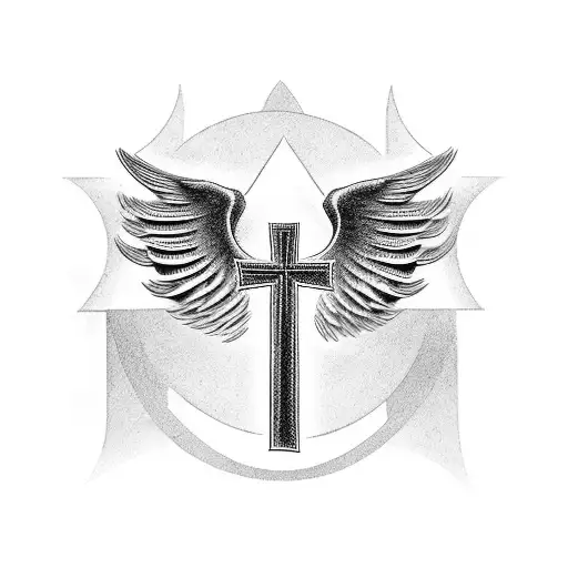 Christian Cross, latin proverb, wings, light tattoo design idea