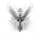 Christian Cross, Wings, Christus Animus spelled on top, light tattoo design idea