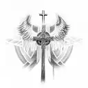 Christian Cross, Wings, Christus Animus spelled on top, light tattoo design idea
