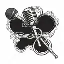 A stylized microphone intertwined with a music note staff, incorporating elements of catholic symbolism like a cross or halo tattoo design idea