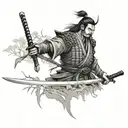 Samurai with a sword behind the forest tattoo design idea