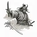 Samurai with a sword behind the forest tattoo design idea