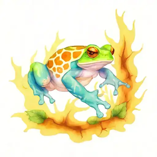 poison tree frog sitting on a turtle swimming tattoo design idea