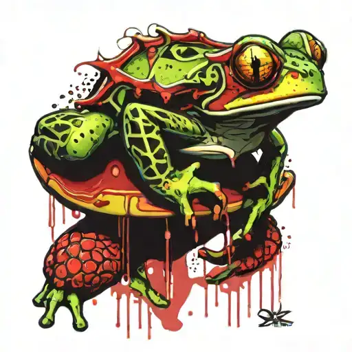 tree frog sitting on a sea turtle tattoo design idea