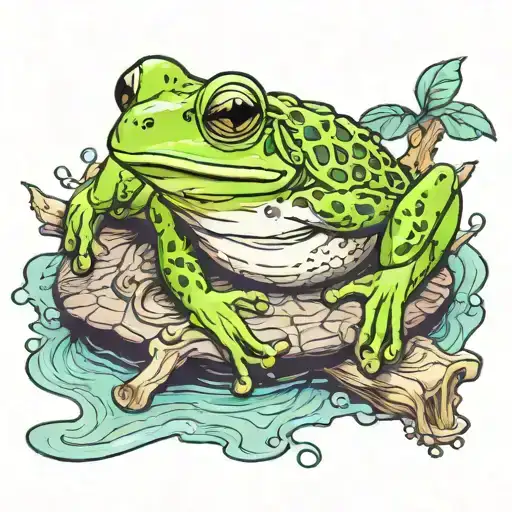 tree frog sitting on sea trurtle tattoo design idea