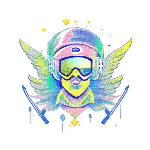 flying angel with guns and ski mask tattoo design idea