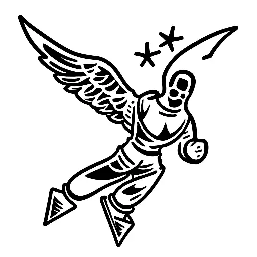 flying angel with guns and ski mask tattoo design idea