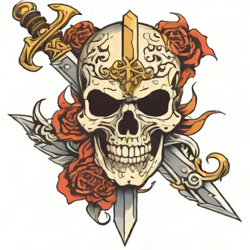 skull and sword and lightning tattoo design idea