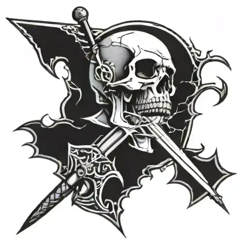 skull and sword and lightning tattoo design idea