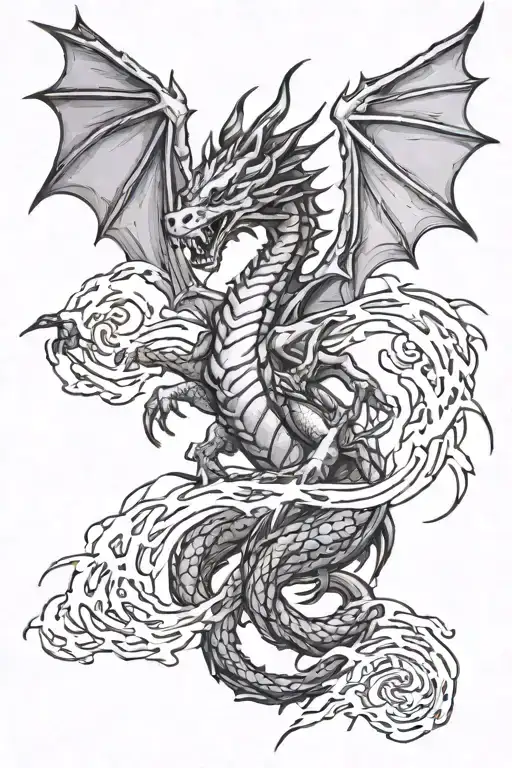 dragon and lightning bolts surrounding tattoo design idea