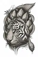 A minimalist design of a tiger paw print with a nature background tattoo design idea