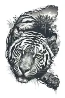 A minimalist design of a tiger paw print with a nature background tattoo design idea