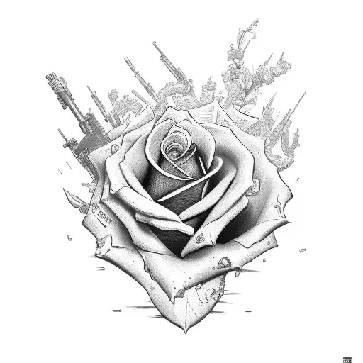 money rose with guns and oct 7th  tattoo design idea