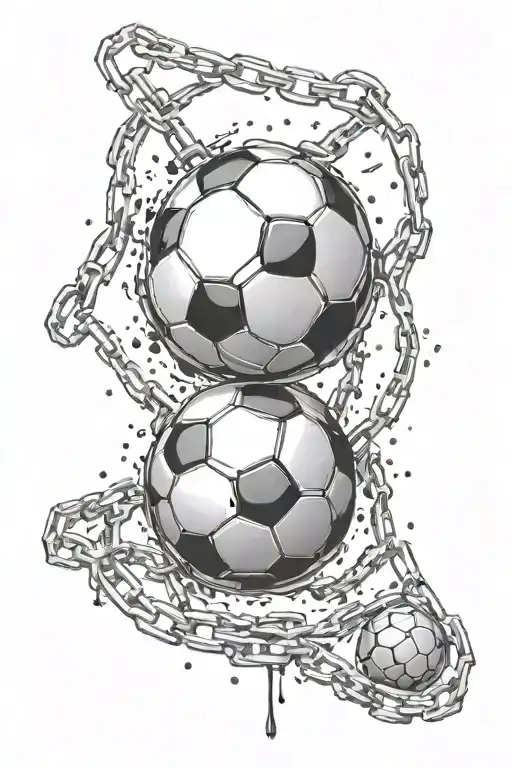 Design a tattoo of a soccer ball breaking through chains, symbolizing the client's determination to overcome obstacles tattoo design idea