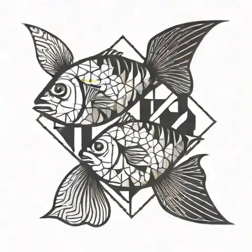 fish, pairs, love, geometry, inscription, heart with date tattoo design idea