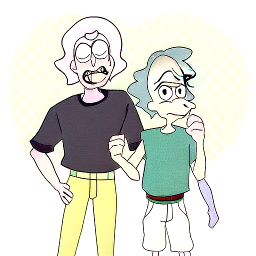 rick and morty with disney stitch tattoo design idea