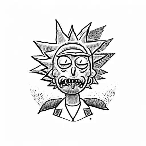 rick and morty with disney stitch tattoo design idea
