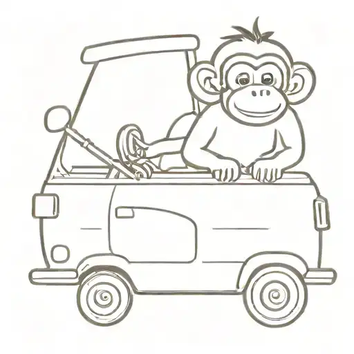 I want you to give me a very simple and small tattoo of a monkey driving a car tattoo design idea