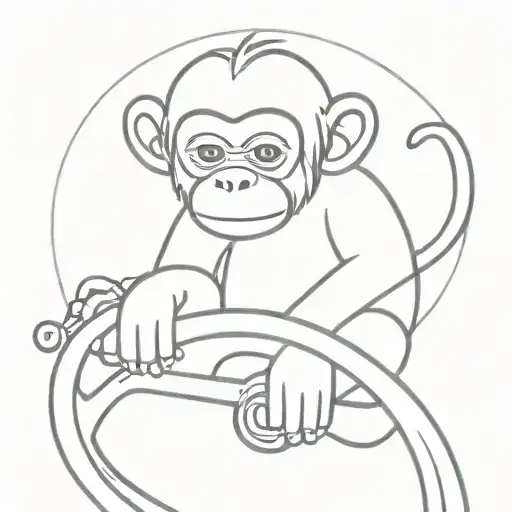 I want you to give me a very simple and small tattoo of a monkey holding a steering wheel with his hands tattoo design idea