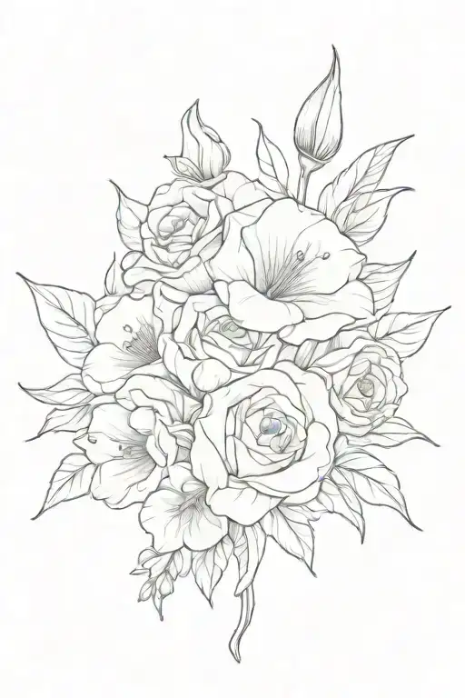 Generate a Carnation  rose Calla lily sweet pea narcissus holly  poppy  cosmo peony gladiolus bouquet tattoo ideas  tattoo design idea