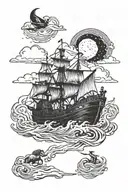 Noah's ark riding on waves with a silhouette of Jesus in the clouds tattoo design idea