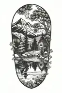 mountain tree lake reflection forget me nots  tattoo design idea