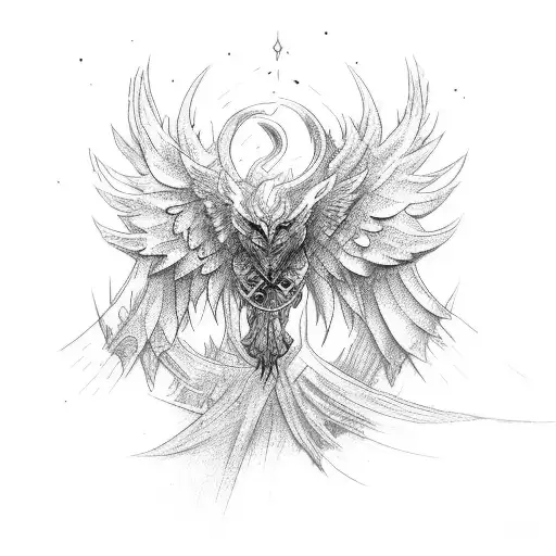 a medieval warrior fused with a phoenix tattoo design idea