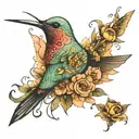 humming bird and flowers  tattoo design idea