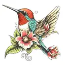 humming bird and flowers  tattoo design idea