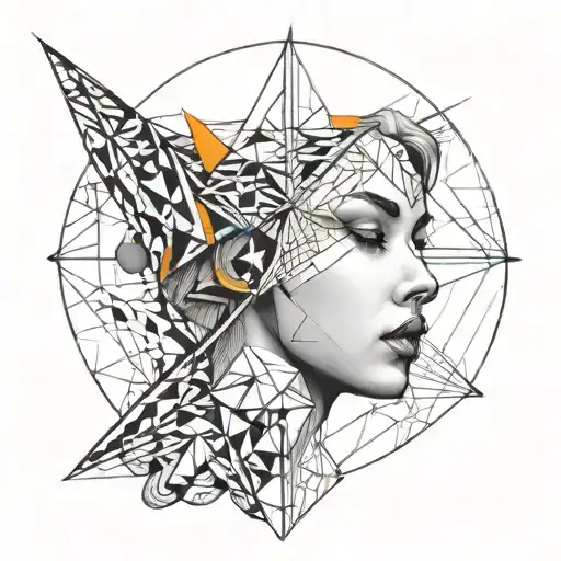 Beautiful Woman's face but half of is the inside of an orange split right down the middle.  tattoo design idea