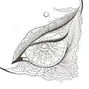 Beautiful Woman's face but half of is the inside of an orange split right down the middle.  tattoo design idea